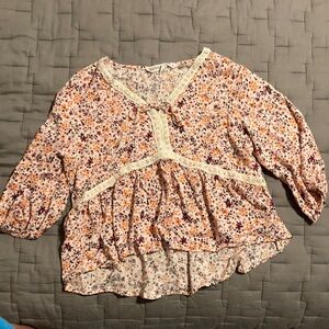 Vanilla Star Floral Boho Blouse with Lace Trim